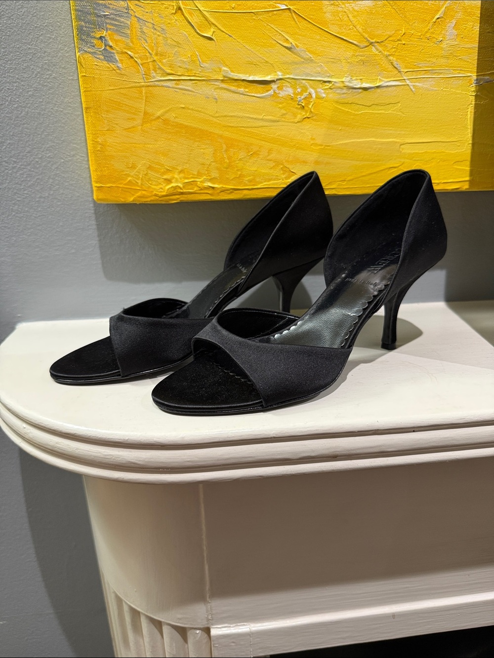 J. Crew Black Satin Open-Side Heels